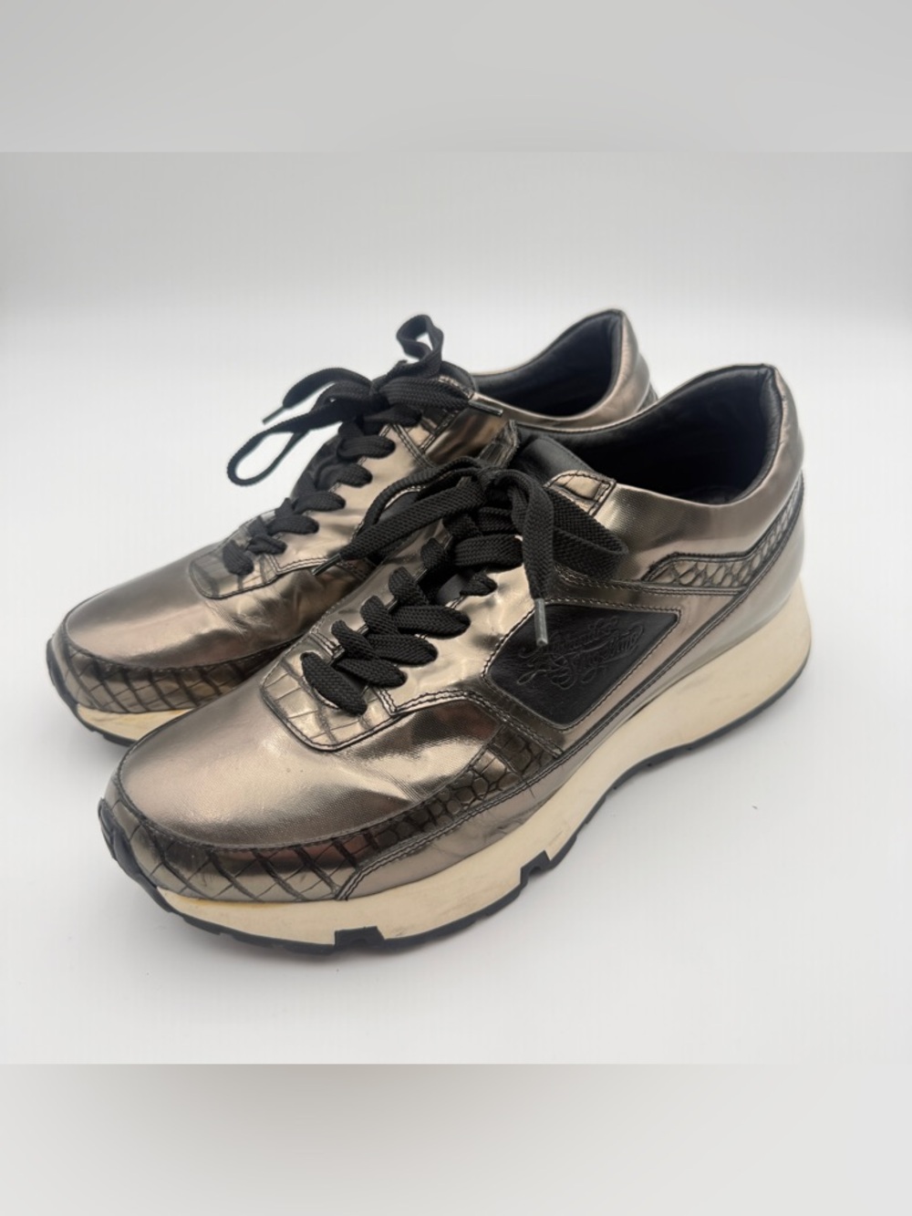 ALEJANDRO INGELMO Metallic Leather Sneakers Hidden Lift Made In Italy Men Size 9 - Picture 6 of 16